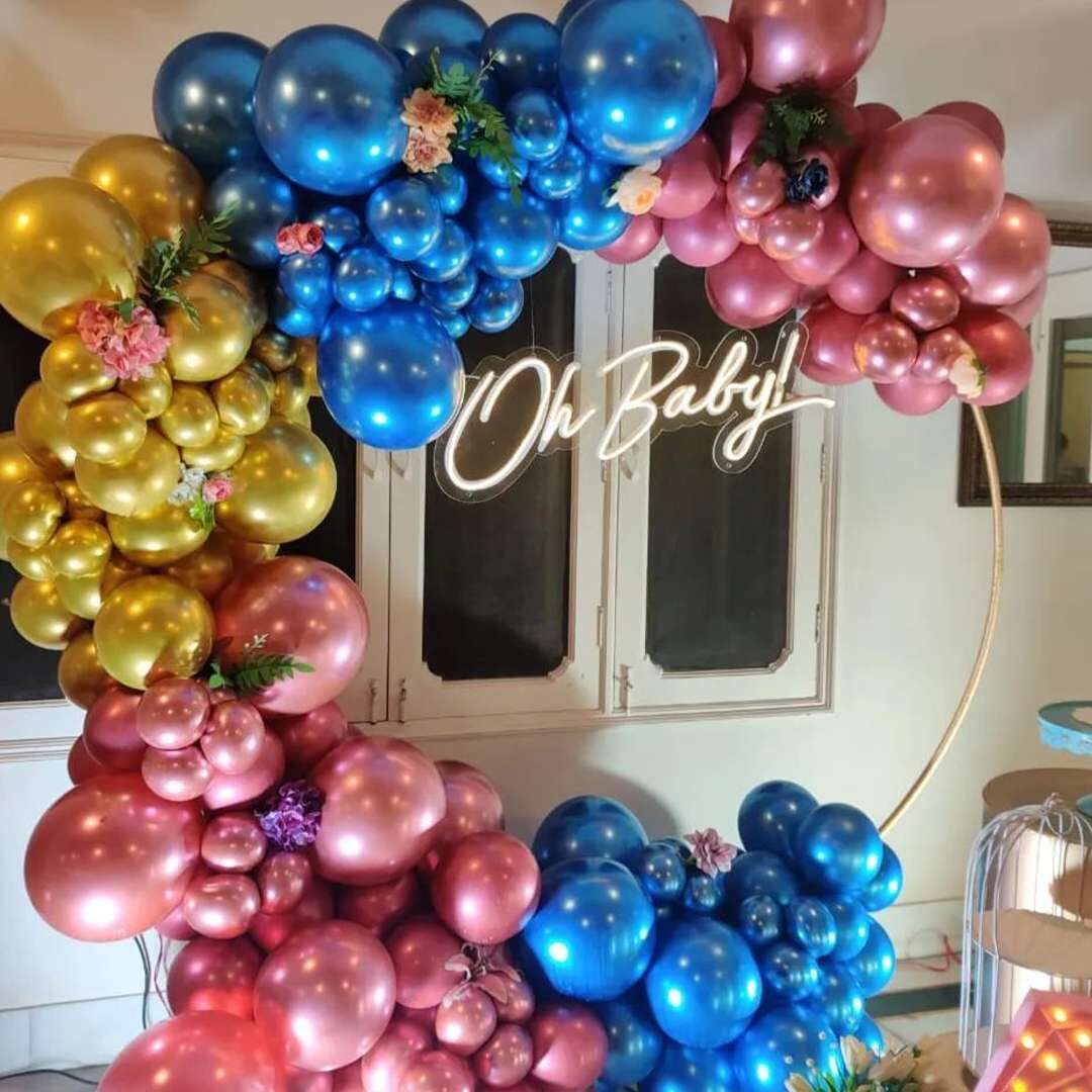Gold and Blue Ring Baby Shower Decor