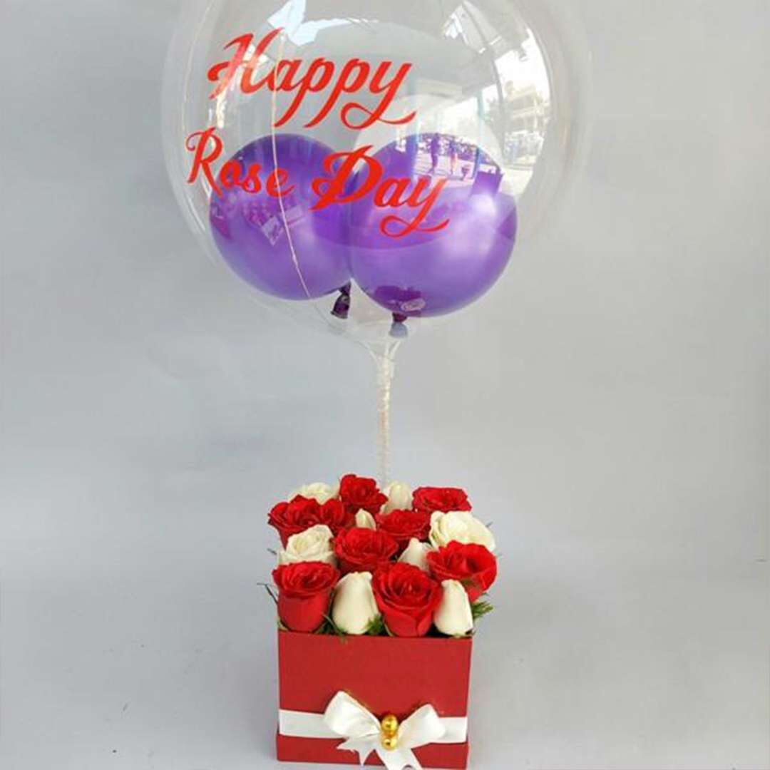 Air Balloon Rose Day with Rose Box