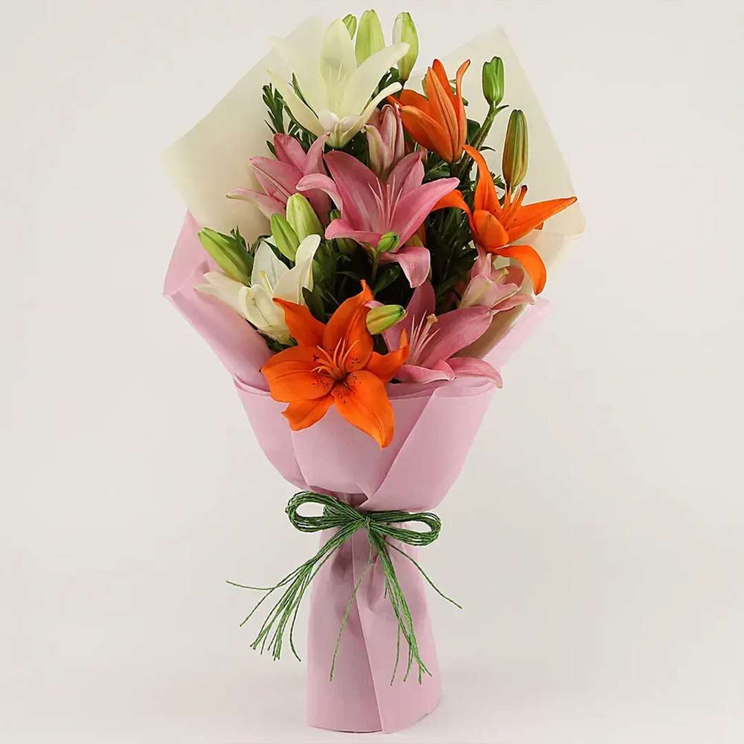 Attractive Mixed Asiatic Lilies Bunch