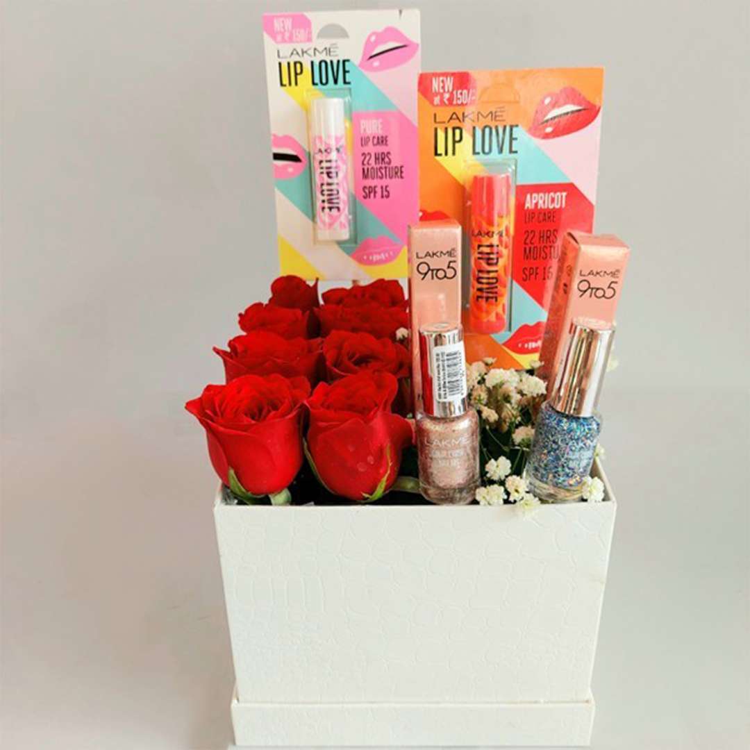 Lakme Cosmetics & Red Roses Box