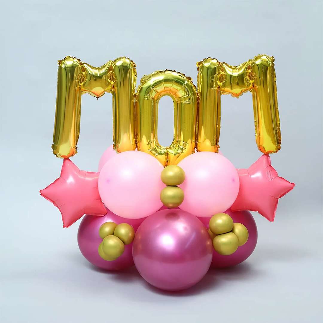 Mom Pink & Golden Balloons Arrangement
