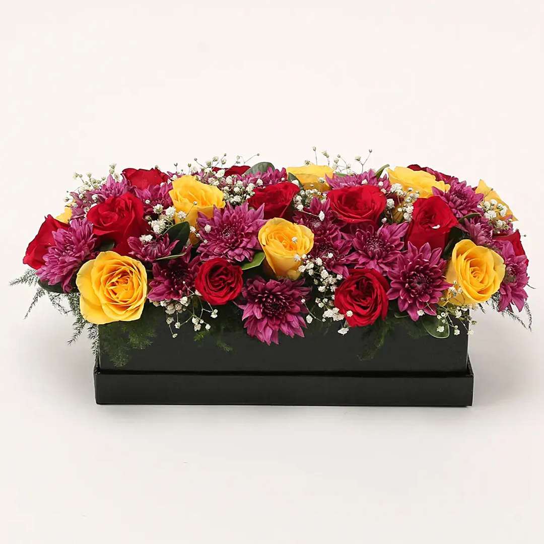 Roses Arrangement in Black Box